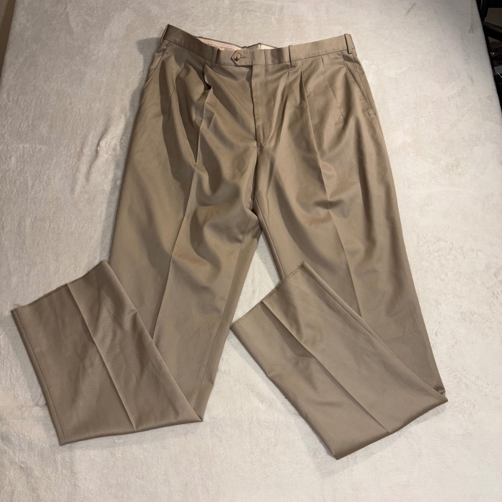 JB Britches Winston Khaki Pleated Dress Pants 100% Worsted Wool Italy 40R NWT